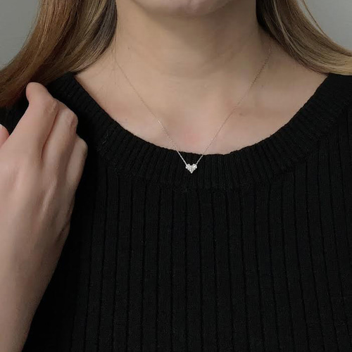 一点物＞K18ホワイトゴールド ダイヤモンドパヴェのハートネックレス