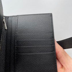 ベルト付き二つ折り財布　コンパクト財布　エプソン黒　手縫い 2枚目の画像