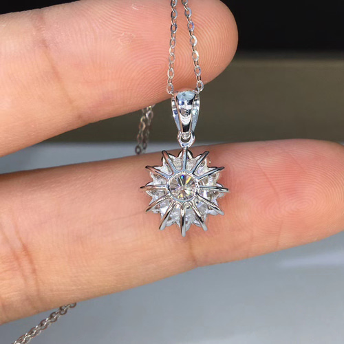 サンフラワー】輝く モアサナイト ダイヤ ネックレス k18WG ネックレス  