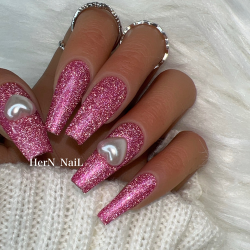 フラッシュネイル》ピンクフラッシュバールハートネイルチップ ネイル