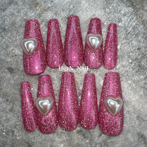 ネイルチップオーダーピンクチークラメミニハートホロパール推し子供用ウィッシュコア ネイルチップオーダーピンクチークラメミニハートホロパール推し子供用