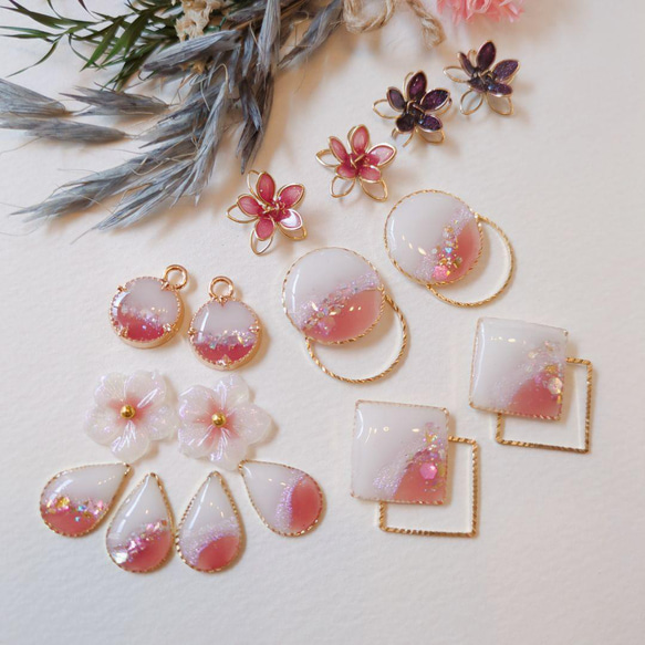 ≪104 ピンク≫レジンピアス 400円 ピンクの春カラー レジン樹脂ピアス ピアス（スタッド・一粒