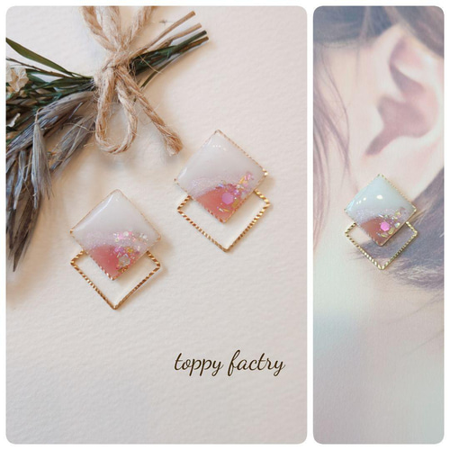 ピンクの春カラー レジン樹脂ピアス ピアス（スタッド・一粒