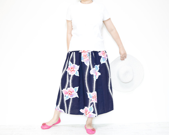 OKINAWA SKIRT LONG -upcycled from unused summer KIMONO 第8張的照片