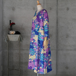 絹のワンピース/フリーサイズ　辻ヶ花風文様　 kimono　着物リメイク 4枚目の画像