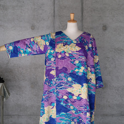 絹のワンピース/フリーサイズ　辻ヶ花風文様　 kimono　着物リメイク 5枚目の画像