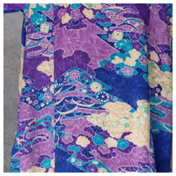 絹のワンピース/フリーサイズ　辻ヶ花風文様　 kimono　着物リメイク 2枚目の画像
