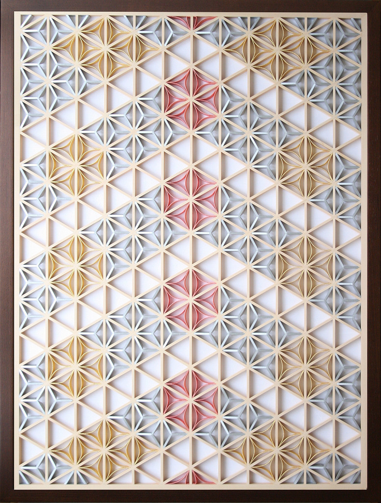 組子アートパネル 【水引七宝 コーラルピンク TypeE】 和風インテリアパネル