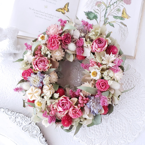 Natural＊バラのピンクリース♡ドライフラワーリース