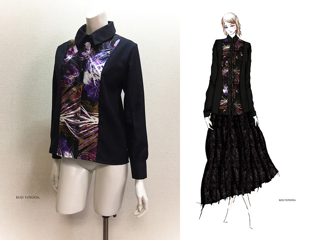 【1点もの・デザイン画付き】インポートウール/ポリ系ジャガードアーガイル＆綿ジャガードブラウス（KOJI TOYODA）