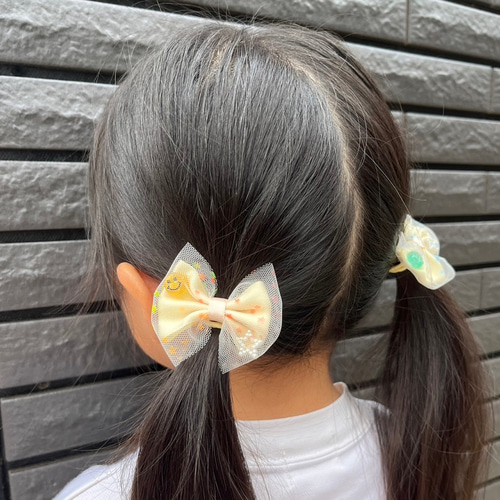 新作ヘアゴム】にこちゃんチュールりぼん ベビー キッズ 子供 ヘアゴム 