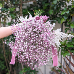 くすみピンク色のかすみ草がふんわり可愛い！大きなドライフラワースワッグ　ブーケ　花束　母の日 3枚目の画像