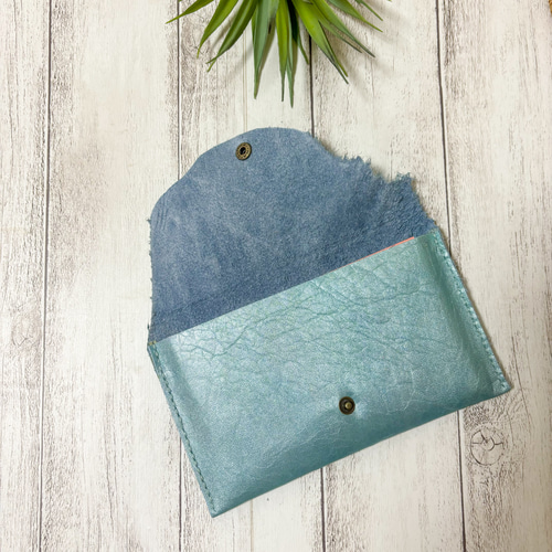 刻印無料♪ 通帳ポーチ 通帳ケース ピンク ブルー メタリック 革