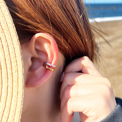 ハワイアンジュエリー イヤーカフ 片耳用 金属アレルギー対応 ステンレス スクロール 波 ユニセックス 8枚目の画像