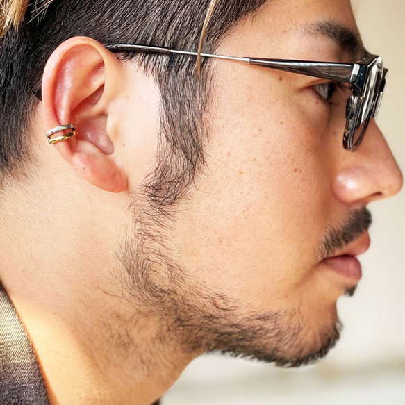 ハワイアンジュエリー イヤーカフ 片耳用 金属アレルギー対応 ステンレス スクロール 波 ユニセックス 2枚目の画像