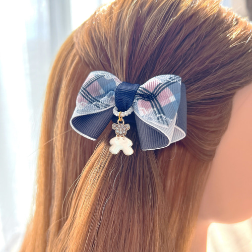 【T-302】くまヘアリボン　キッズヘアゴム　キッズヘアリボン T-302】くまヘアリボンキッズヘアゴムキッズヘアリボン