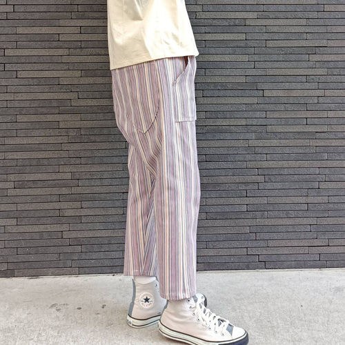 カラフルストライプ☆ストレッチ岡山デニムサルエルパンツ／サイズ