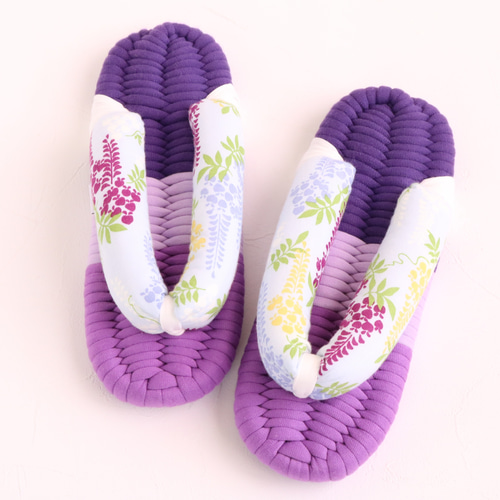 布ぞうり Mサイズ 藤の花 布ぞうり 布草履 紫 藤 スリッパ・ルーム