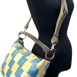 ポニーレザー　100枚ハギ　2WAY ショルダー＆斜め掛け　ブルー　No.361 7枚目の画像