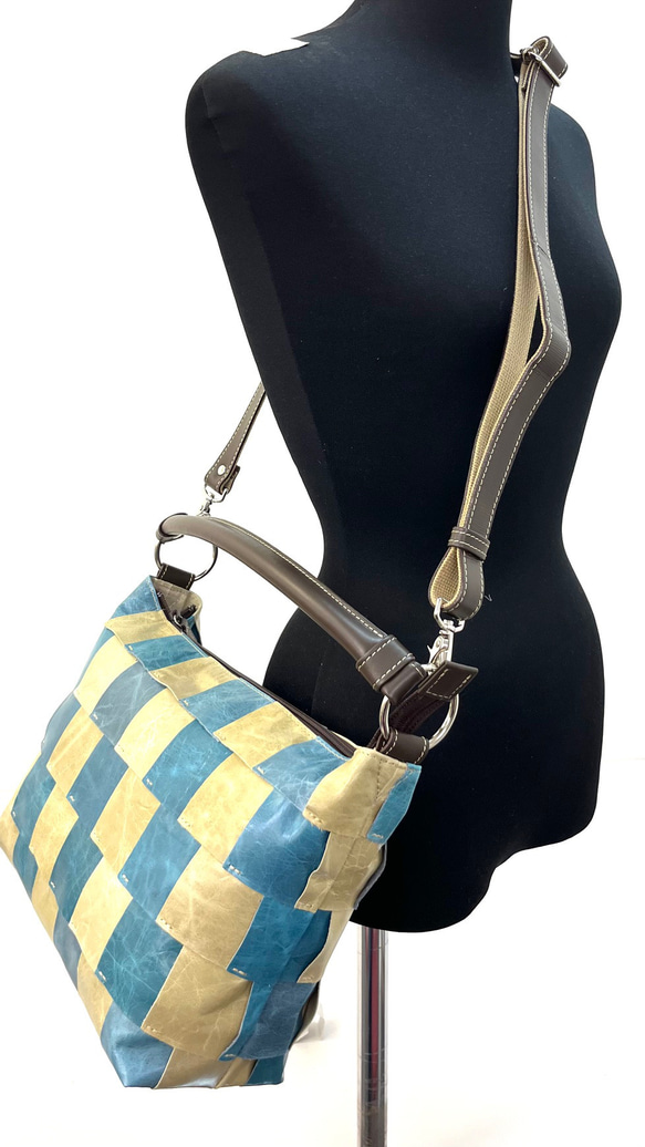 ポニーレザー　100枚ハギ　2WAY ショルダー＆斜め掛け　ブルー　No.361 7枚目の画像