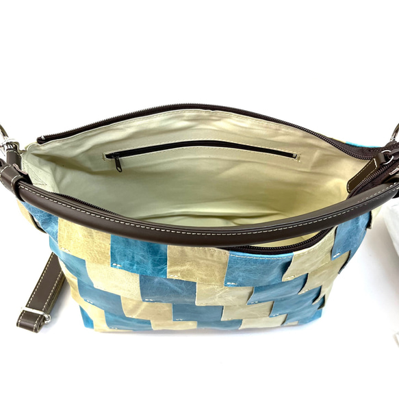 ポニーレザー　100枚ハギ　2WAY ショルダー＆斜め掛け　ブルー　No.361 8枚目の画像