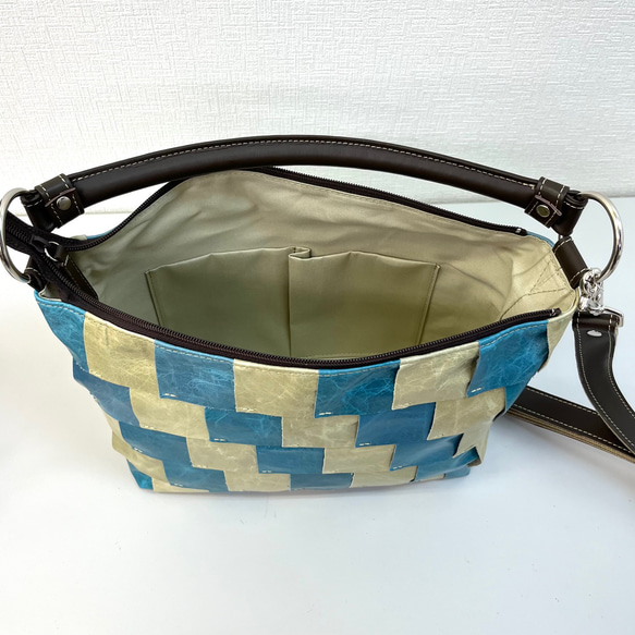 ポニーレザー　100枚ハギ　2WAY ショルダー＆斜め掛け　ブルー　No.361 9枚目の画像