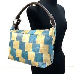 ポニーレザー　100枚ハギ　2WAY ショルダー＆斜め掛け　ブルー　No.361 6枚目の画像