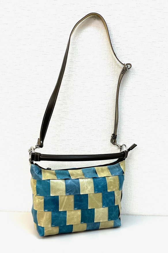 ポニーレザー　100枚ハギ　2WAY ショルダー＆斜め掛け　ブルー　No.361 10枚目の画像