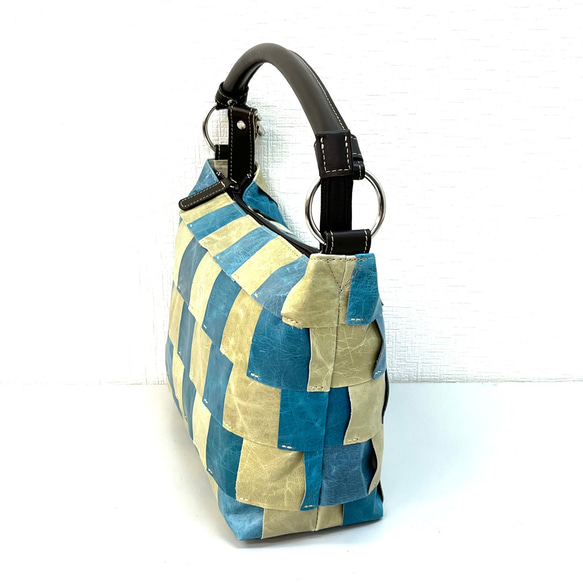 ポニーレザー　100枚ハギ　2WAY ショルダー＆斜め掛け　ブルー　No.361 3枚目の画像