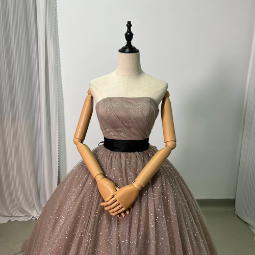 送料無料！カラードレス 取り外しオフショルダー キラキラグリッター  