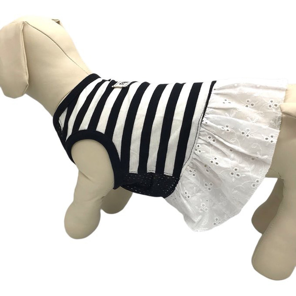 メッシュ 犬服 夏 服 防虫 クール タンクトップ 黒 スカート イタグレ コーギー ダックス フレブル ペット 中型犬 5枚目の画像