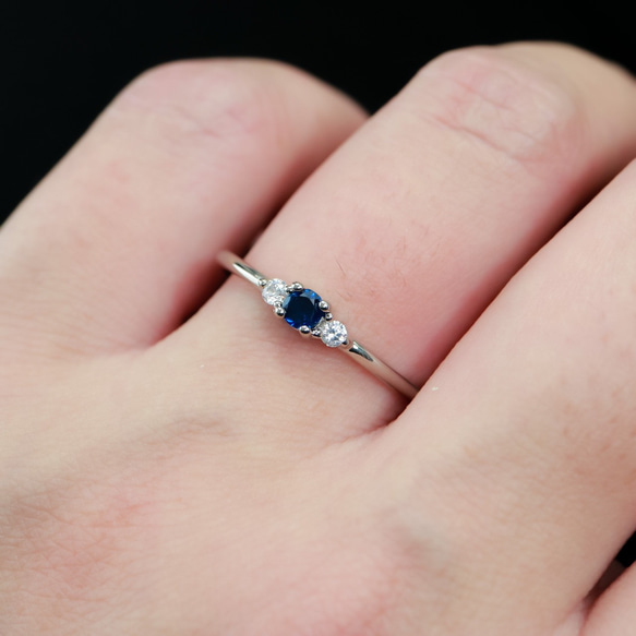 MR64】SV 華奢で優美なサファイア ダイヤモンド リング／PT900 重ね  