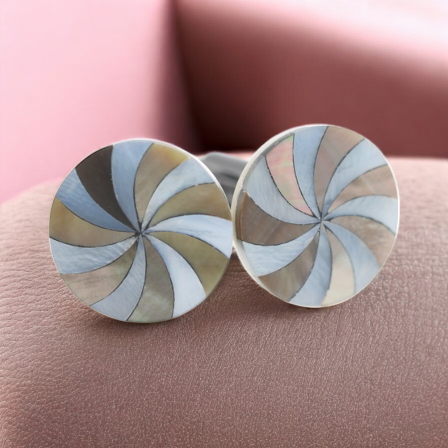 天然貝とブルーのコラボカフスボタン Premium 195