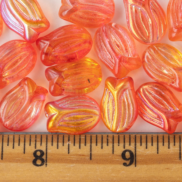 捷克珠玻璃珠鬱金香橘紅漸層幻彩16mm(6P) 手工串珠材料 第3張的照片