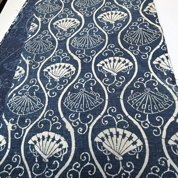 古布　木綿　型染め　扇子　扇　着物ほどき　藍染 2枚目の画像