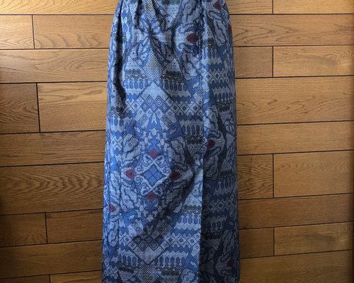 丈86 大島紬 割込 藍 着物リメイク フレア ロングスカート 97⿻ 龍郷調大島紬リメイクロングスカート 着物リメイクロング