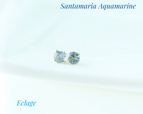 14kgf〉サンタマリアアクアマリンのスタッドピアス（3mm