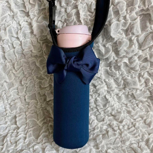 ハンドメイド　オーダー　水筒　カバー　リボン ネイビー紺色リボン付水筒カバーペットボトルカバー♡ペットボトル