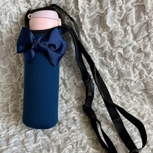 ハンドメイド　オーダー　水筒　カバー　リボン ネイビー紺色リボン付水筒カバーペットボトルカバー♡ペットボトル