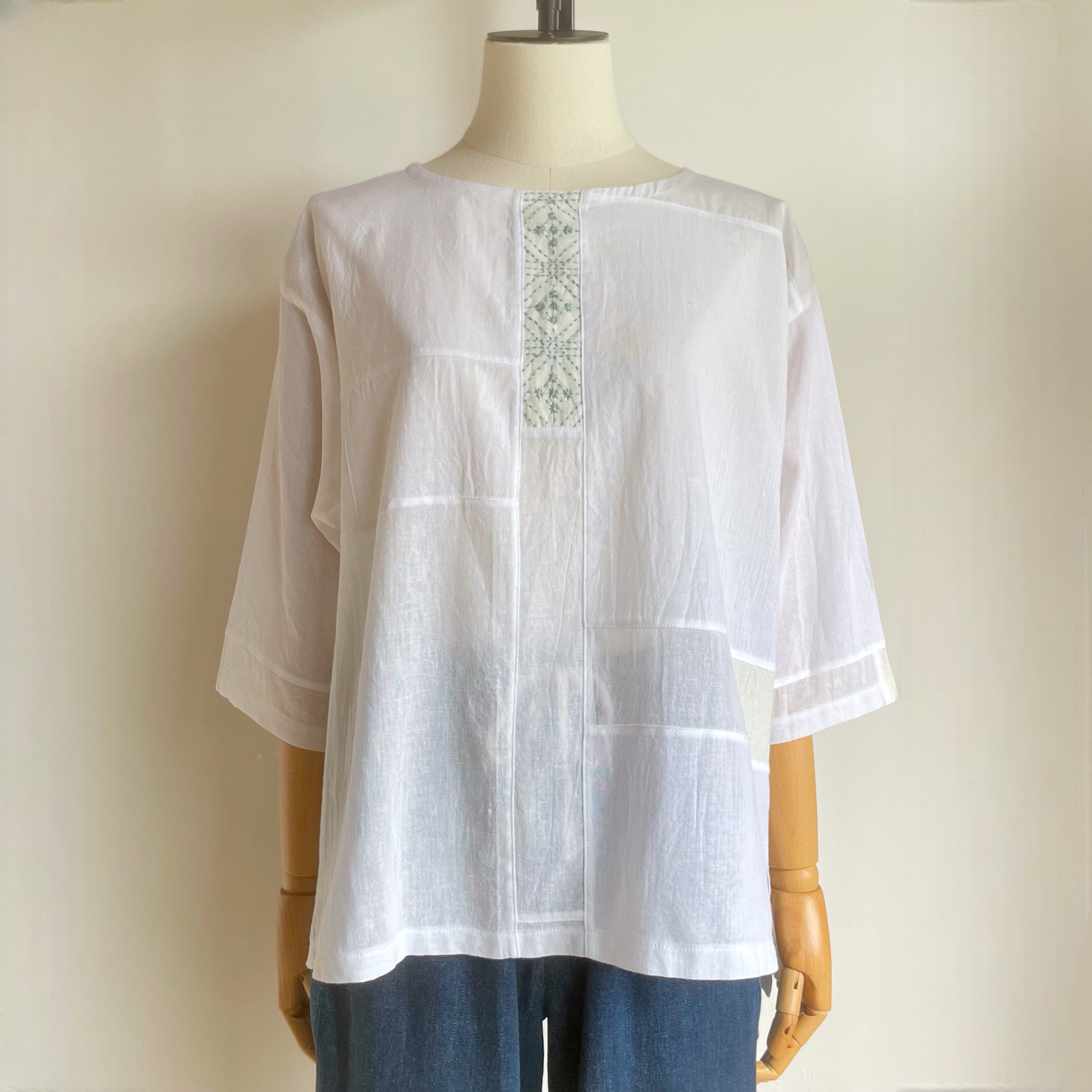 選べる刺し子  Tシャツ風ブラウス【送料込み】浴衣リメイク　スモークブルー