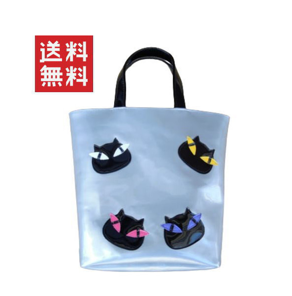 【送料無料】カラフル黒猫トートバッグ エナメル 猫グッズ 好き おもしろ プレゼント かわいい 人気 癒し お薦め 1枚目の画像