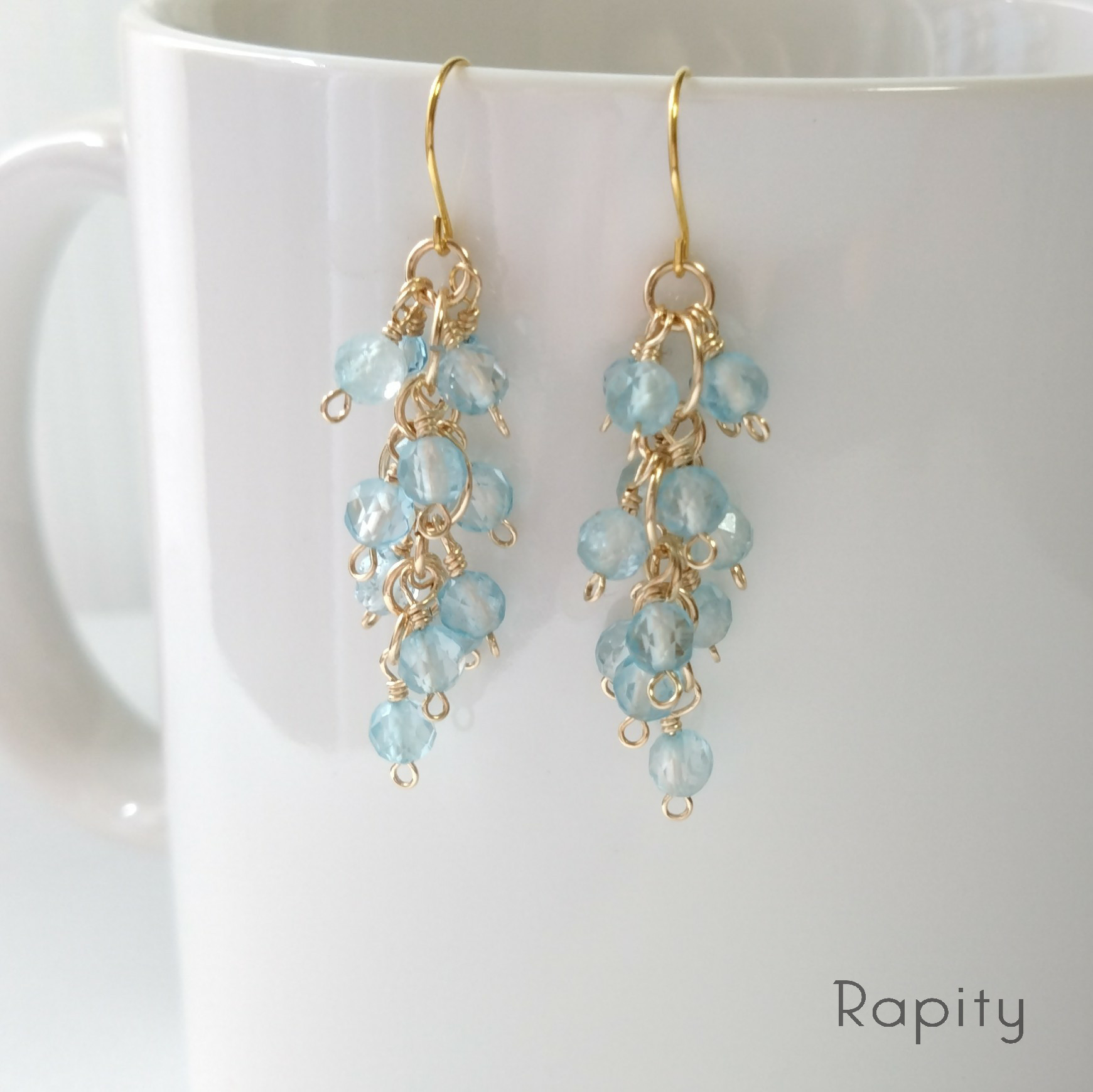 14kgf☆天然石ブルートパーズ デザインピアス