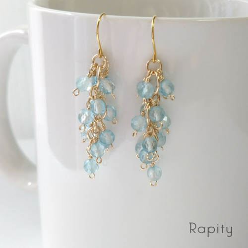 14kgf☆天然石ブルートパーズ デザインピアス ピアス（フック  