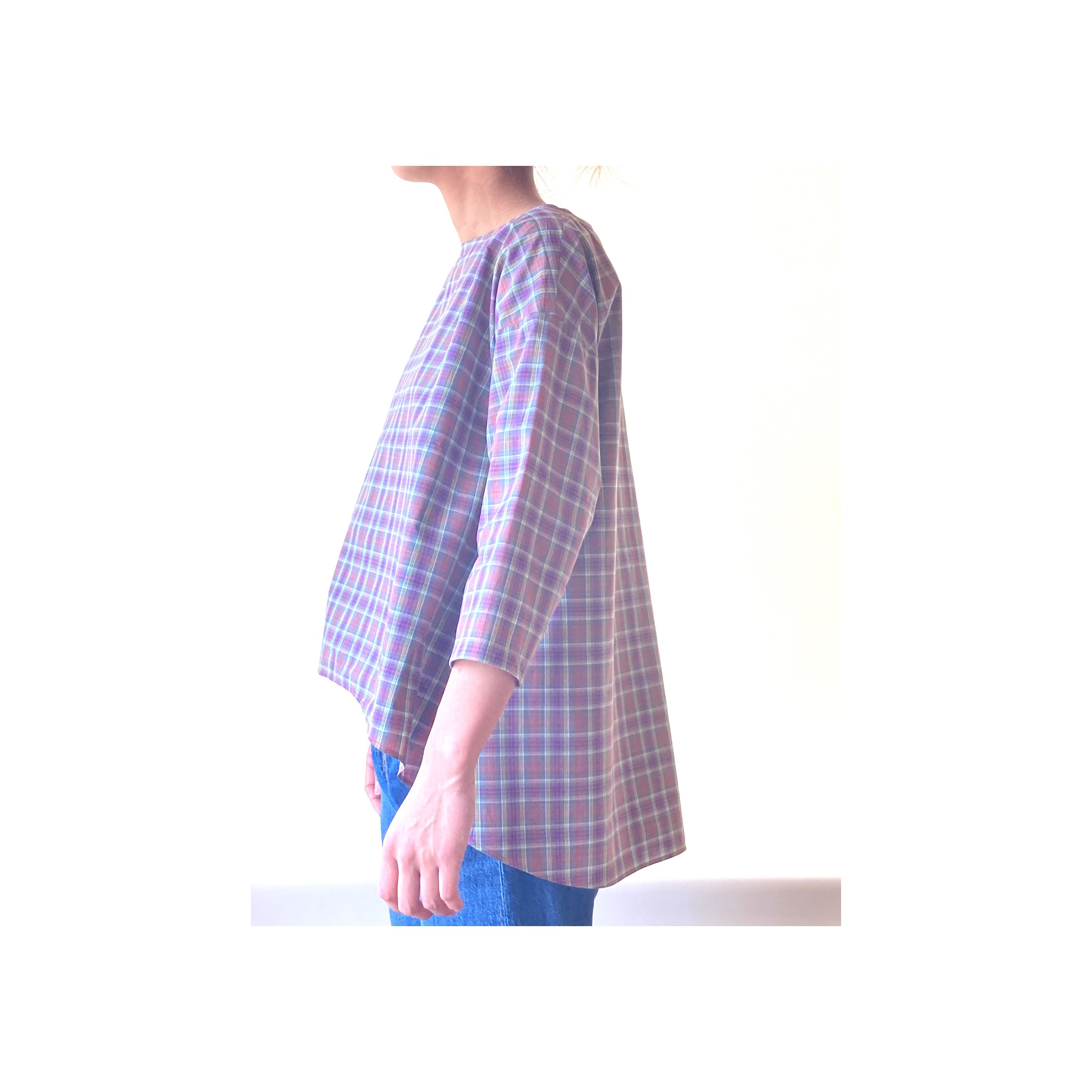 美シルエットヘルラインブラウス　レッドマドラスチェック