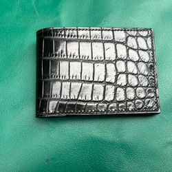 手縫いワニ革二つ折り財布（受注生産, 送料無料） 1枚目の画像
