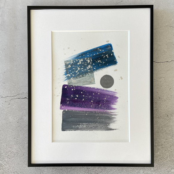 Midnight モダンアート 抽象画　インテリア　モデルルーム　リビング　和　ブルー　 シルバー　紫　月　夜空 月夜 1枚目の画像
