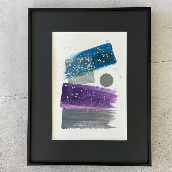 Midnight モダンアート 抽象画　インテリア　モデルルーム　リビング　和　ブルー　 シルバー　紫　月　夜空 月夜 5枚目の画像