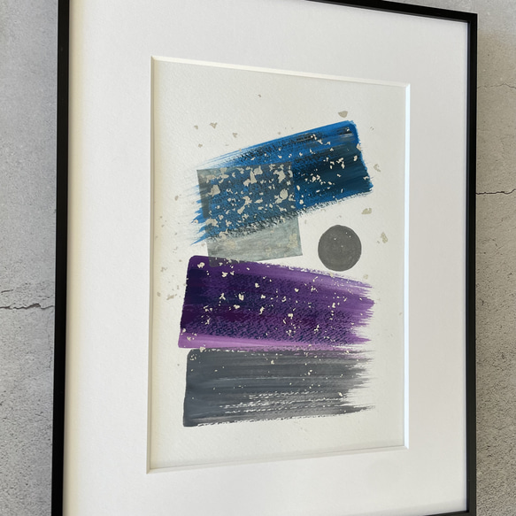 Midnight モダンアート 抽象画　インテリア　モデルルーム　リビング　和　ブルー　 シルバー　紫　月　夜空 月夜 2枚目の画像