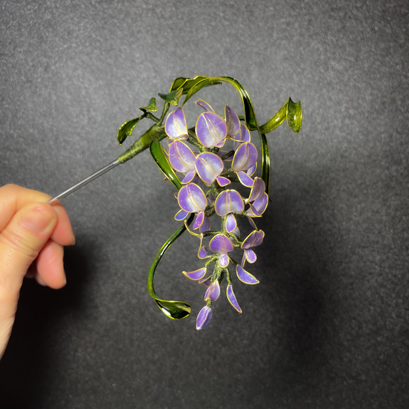 【小藤紫】ディップアートの藤の花かんざし 4枚目の画像
