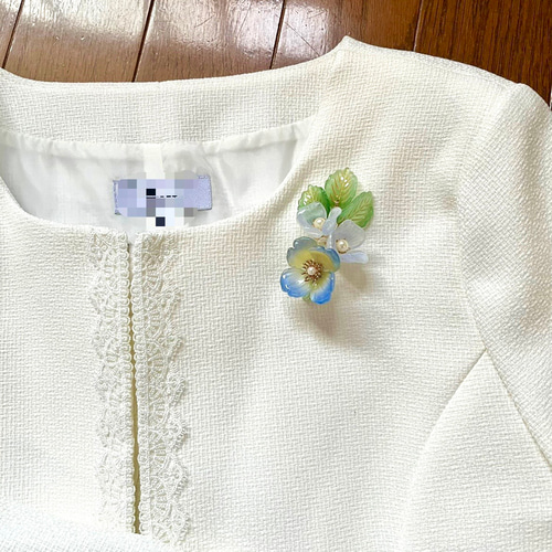 中華風 粉蝶花 ガラス制花のブローチ コサージュ コサージュ 花